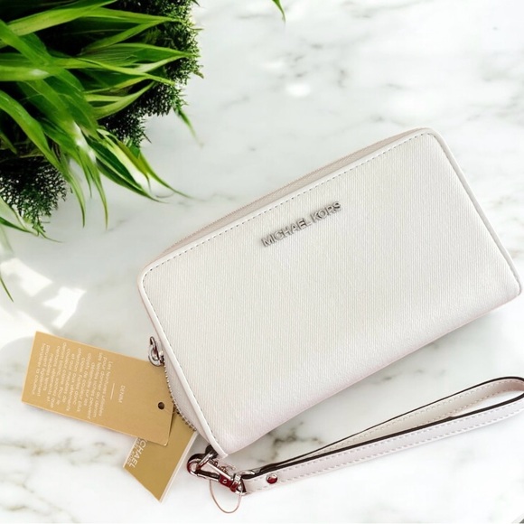 Michael Kors Handbags - Michael Kors Jet Set Travel Wallet Large Phone Case Wristlet White Denim